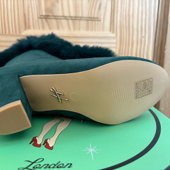 Forest Green Lulu Hun Collectif Tatiana Fur Trimmed Ankle Boot Booties Retro 37 - Picture 5 of 7